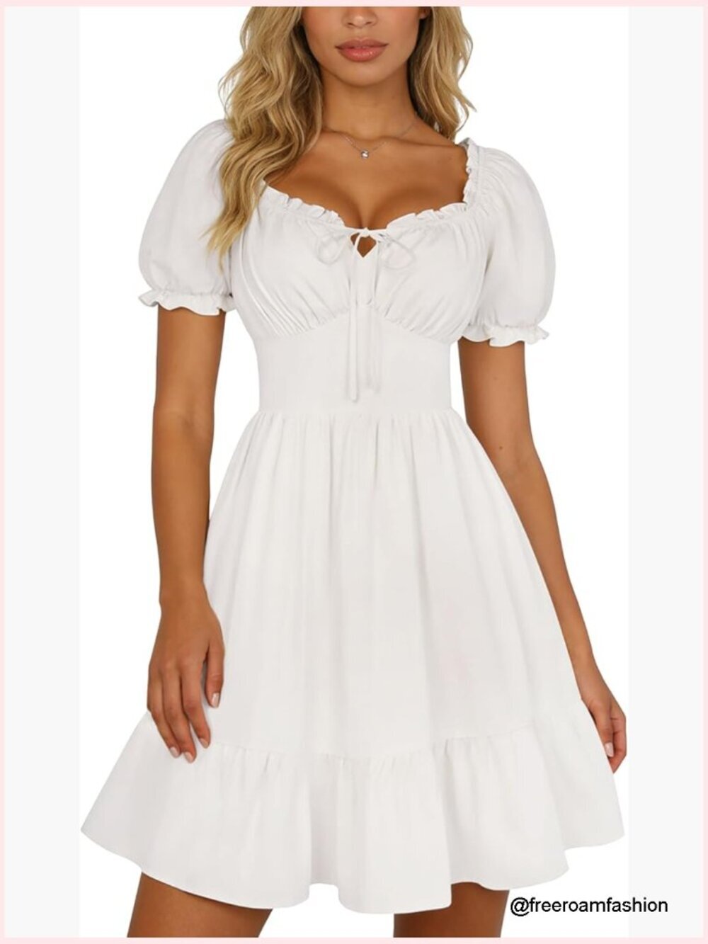 Corset Mini Dress Puff Sleeve Square Neck Babydoll Summer Cottagecore